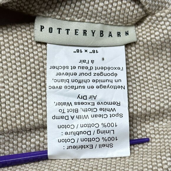 Pottery Barn Throw Pillow 18 x 18 Geometric Beaded Grid Button Back 100% Cotton - Picture 6 of 9